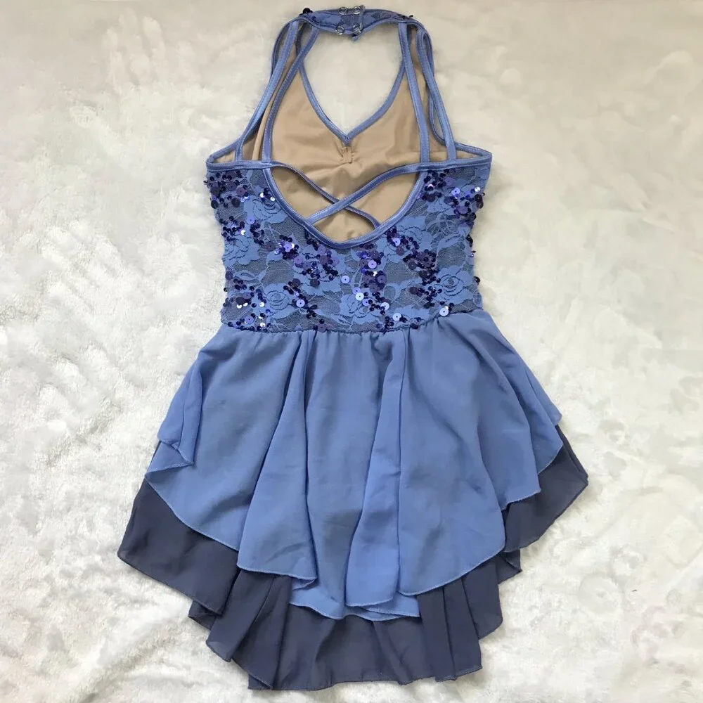 Weissman Dance Costume Girls Size IC (6X/7) Sequined with Half‎ Skirt Periwinkle
